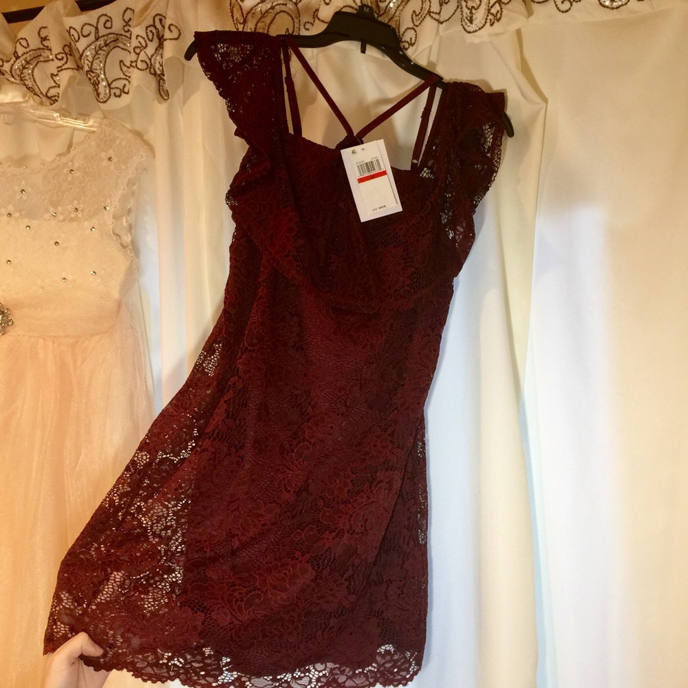 Burgundy Strappy Lace Dress